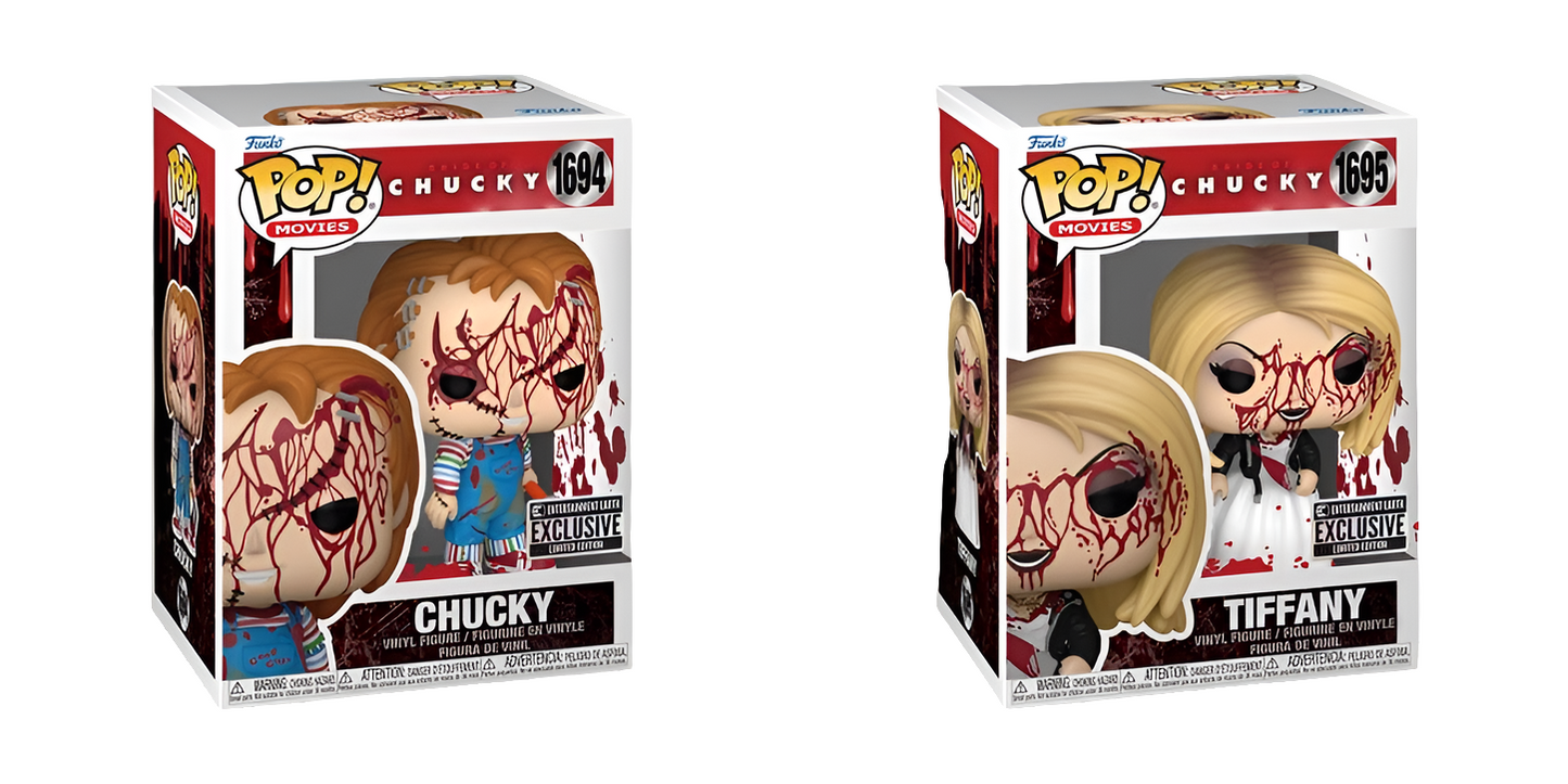 Chucky & Tiffany (Blood Splatter) Funko Pop! Vinyl Figure 2-Pack - Entertainment Earth Exclusive IN STOCK
