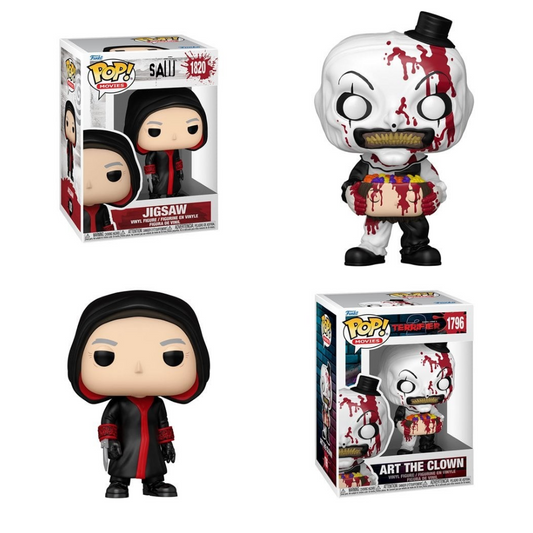 Pre-Order Kill Count Duo – Art the Clown + Jigsaw Funko Pop! Bundle